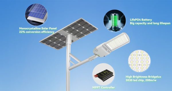 Outdoor Lighting Solar Street Lamp MPPT Two In One Solar Powered LED Street Light