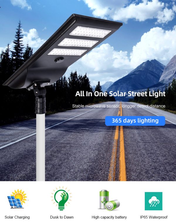 Outdoor All in One Commercial Park Garden Lamp Integrated Solar Power LED Parking Lot Street Light